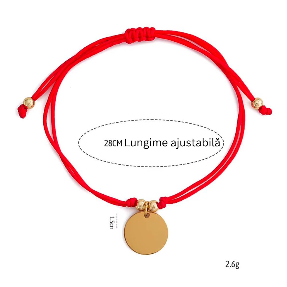 Brățară Șnur Roșu Personalizată – Bănuț Placat cu Aur 14K