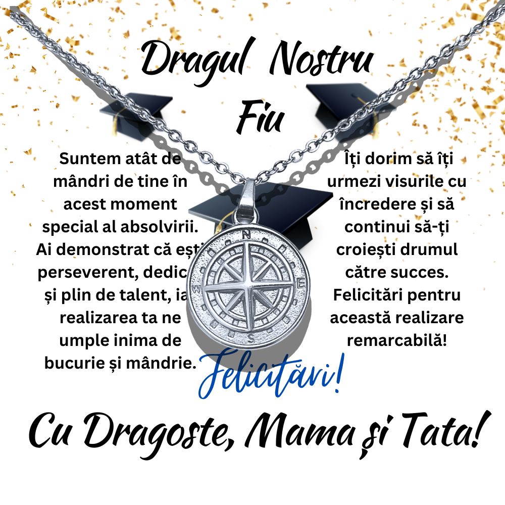 Lănțișor Absolvire Pentru Fiu - Cadou Pandantiv Busolă