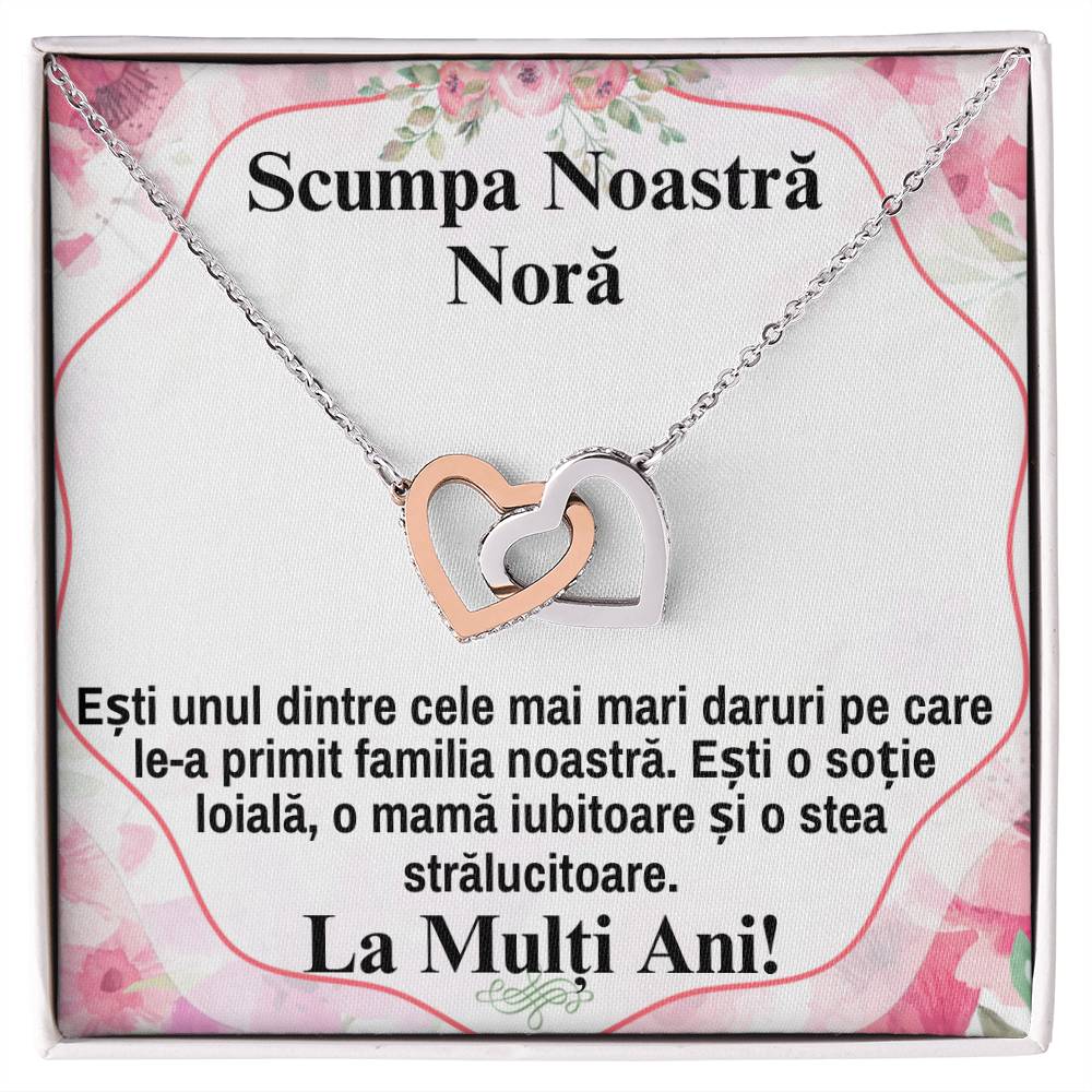 Cadou Cu Mesaj Pentru Nora - Colier Inimi Pereche.