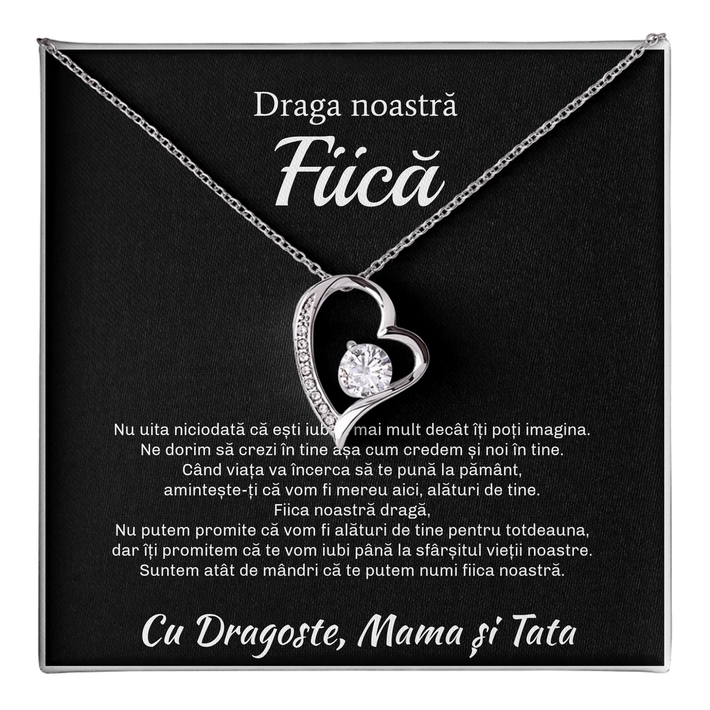 Cadou Fiică - Colier Argint Inimă Personalizat cu Mesaj card