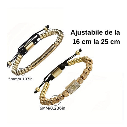 Set Brățări Crown Unisex Gravate, placate cu aur 14K+ Ambalaj Cutie Trandafiri