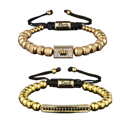 Set Brățări Crown Unisex Gravate, placate cu aur 14K+ Ambalaj Cutie Trandafiri