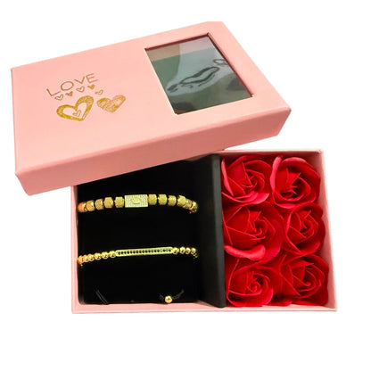 Set Brățări Crown Unisex Gravate, placate cu aur 14K+ Ambalaj Cutie Trandafiri