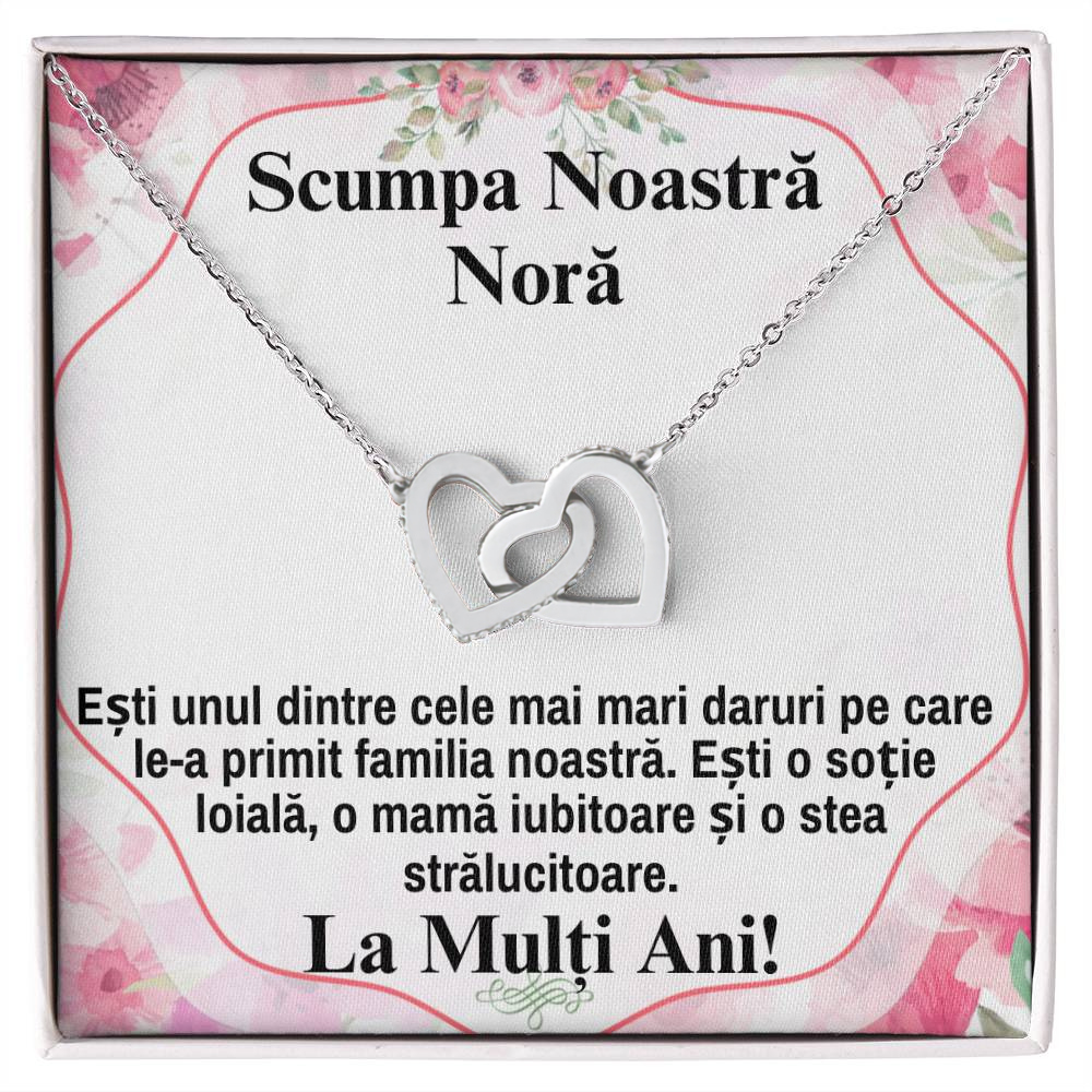 Cadou Cu Mesaj Pentru Nora - Colier Inimi Pereche.