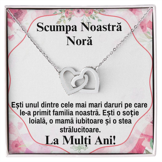 Cadou Cu Mesaj Pentru Nora - Colier Inimi Pereche.