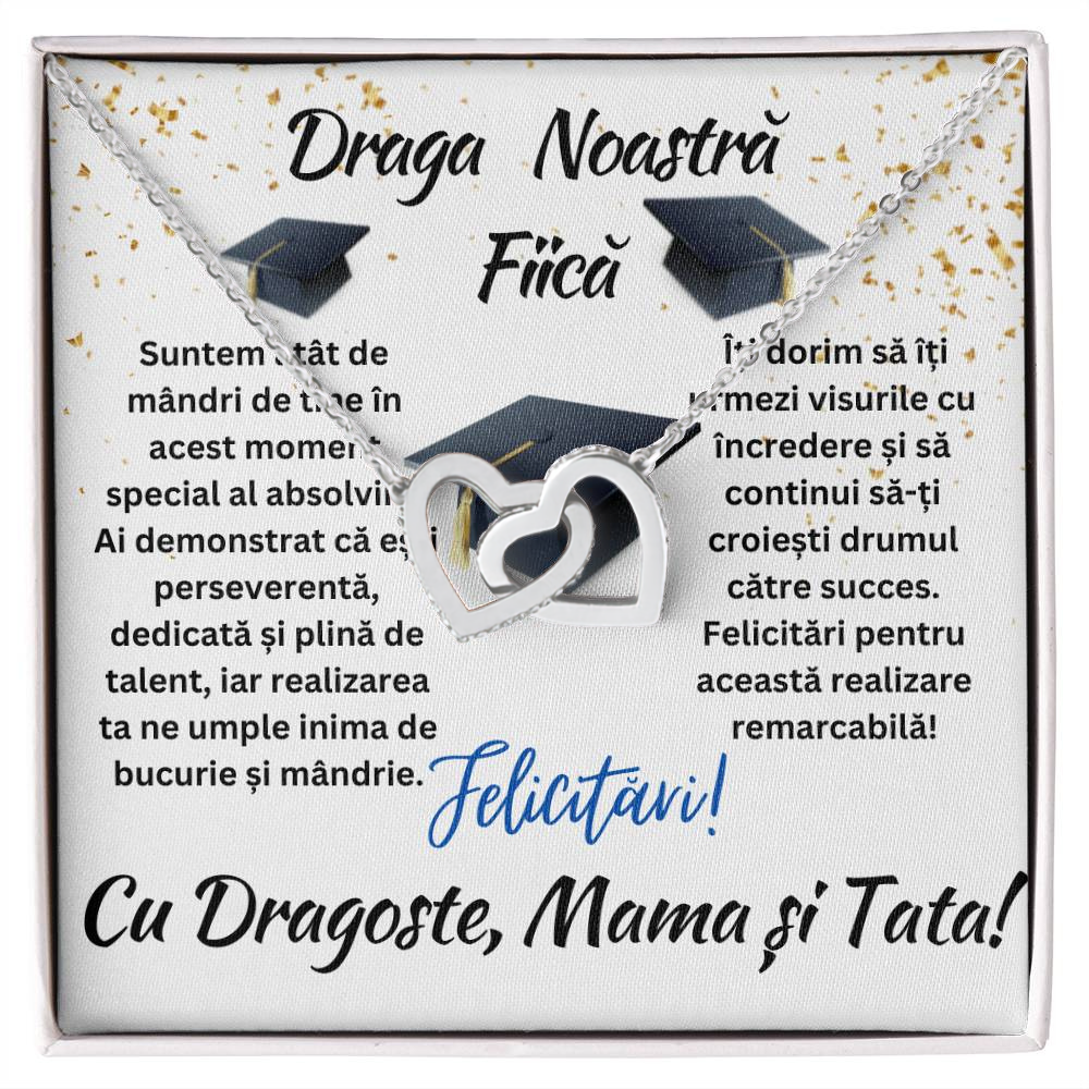 Cadou colier Fiica la Absolvire- Colier Inimi Pereche cu Mesaj Personalizat