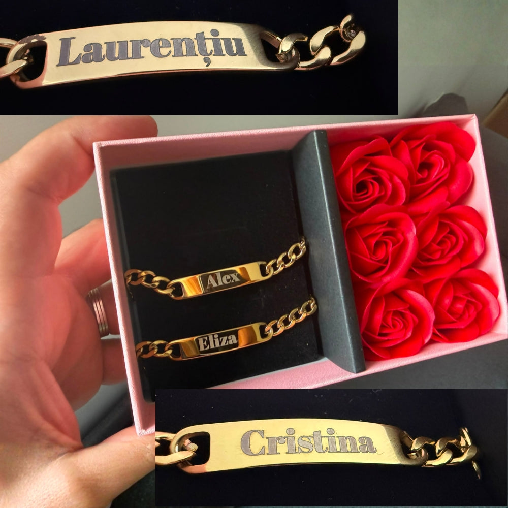 Set Brățări Personalizate pentru Cuplu + Ambalaj Cutie Trandafiri