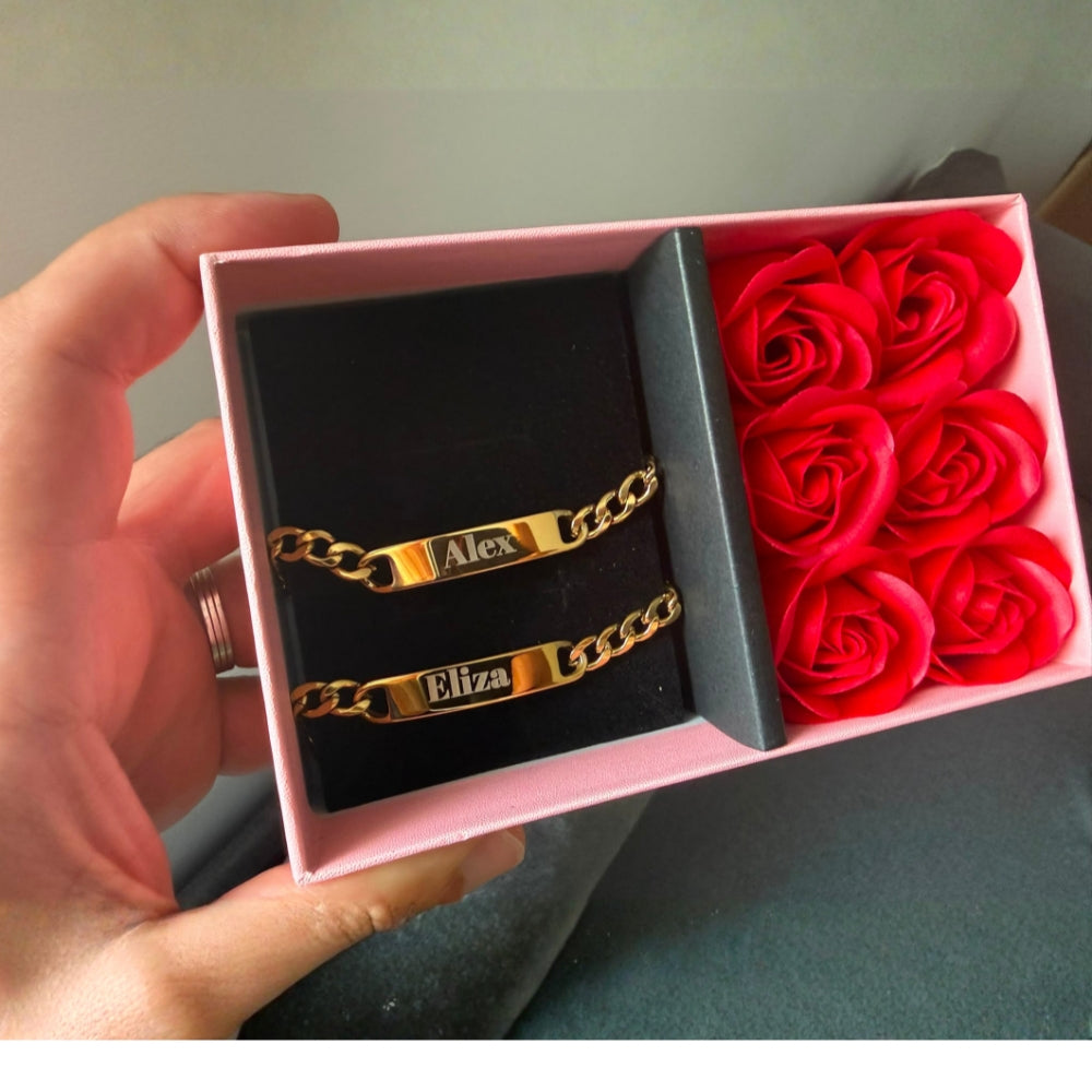 Set Brățări Personalizate pentru Cuplu + Ambalaj Cutie Trandafiri