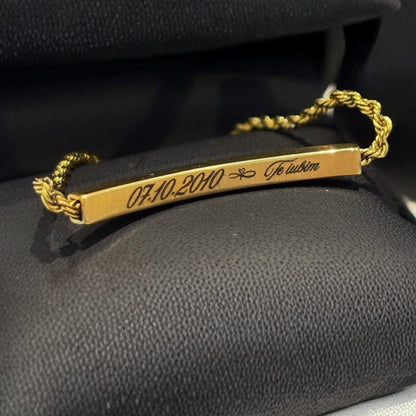 Brățară Damă Rope Chain Personalizată, din Oțel Inoxidabil Placată cu Aur 18K