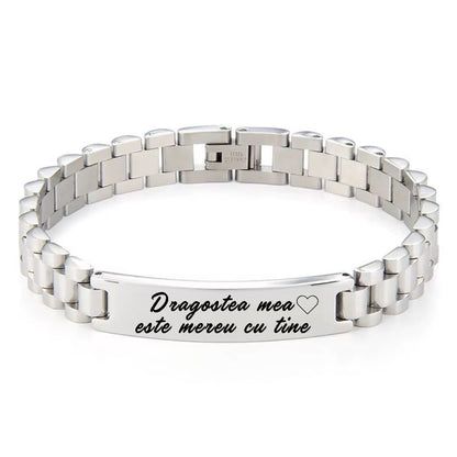Brățară Unisex Personalizată din Inox Argintiu - Model Zale cu Plăcuță Gravată