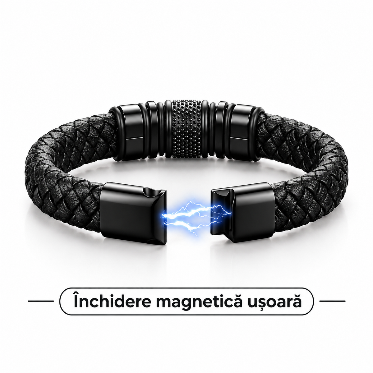 Brățară din Piele pentru Bărbați, Personalizată cu 4 Charm-uri Gravate cu Nume
