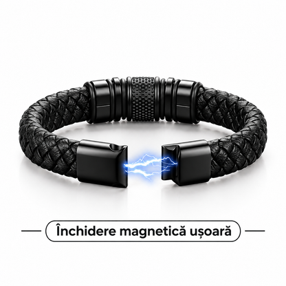 Brățară din Piele pentru Bărbați, Personalizată cu 4 Charm-uri Gravate cu Nume