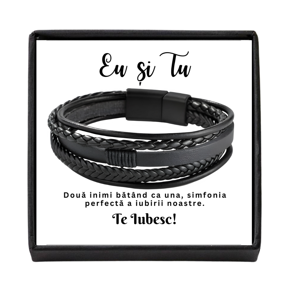 Bratara pentru barbati - Piele Împletită+Mesaj Card Personalizat