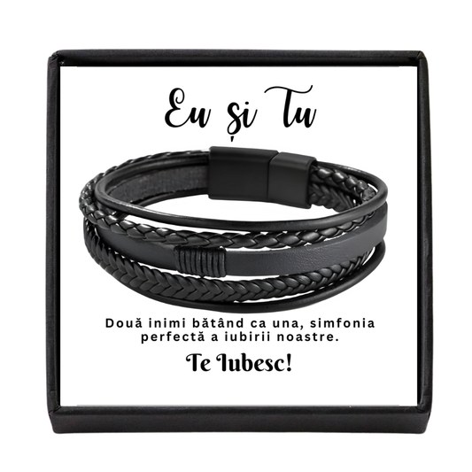 Bratara pentru barbati - Piele Împletită+Mesaj Card Personalizat