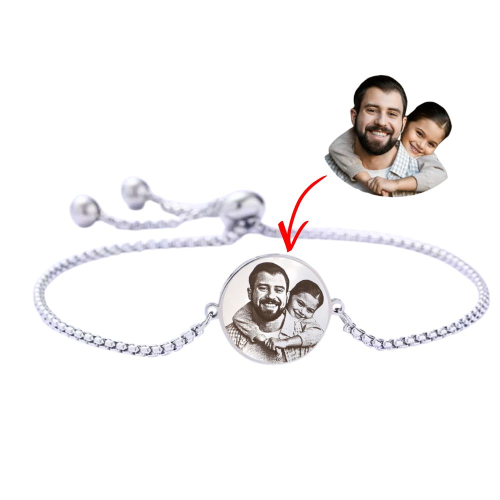 Brățară Glisantă Personalizată cu Poză - Bănuț Rotund Argintiu