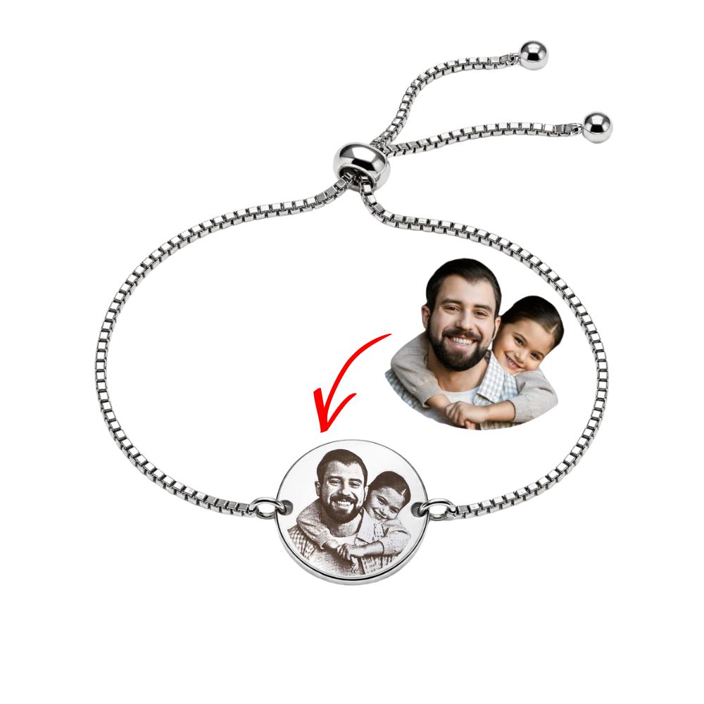 Brățară Glisantă Personalizată cu Poză - Bănuț Rotund Argintiu