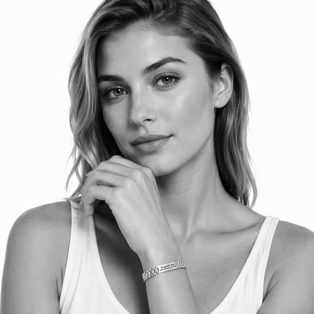 Brățară Unisex Personalizată din Inox Argintiu - Model Zale cu Plăcuță Gravată