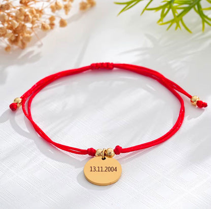 Brățară Șnur Roșu Personalizată – Bănuț Placat cu Aur 14K