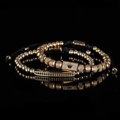 Set Brățări Crown Unisex Gravate, placate cu aur 14K+ Ambalaj Cutie Trandafiri
