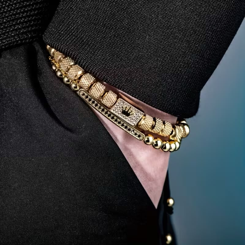Set Brățări Crown Unisex Gravate, placate cu aur 14K+ Ambalaj Cutie Trandafiri