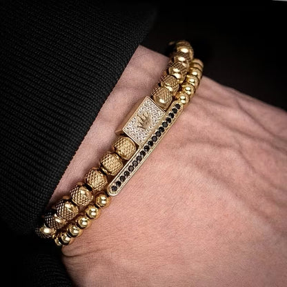 Set Brățări Crown Unisex Gravate, placate cu aur 14K+ Ambalaj Cutie Trandafiri