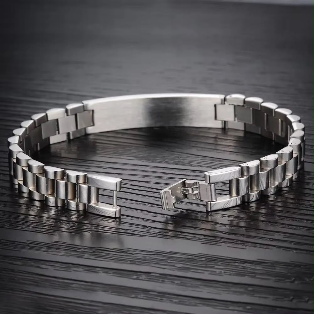 Brățară Unisex Personalizată din Inox Argintiu - Model Zale cu Plăcuță Gravată