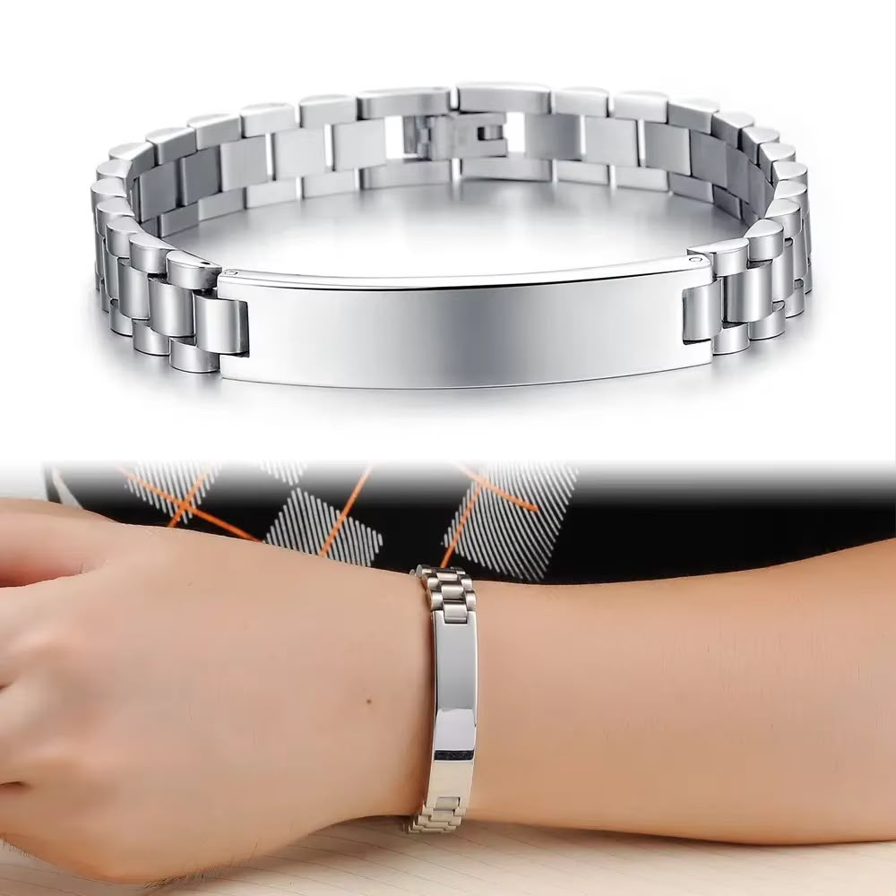 Brățară Unisex Personalizată din Inox Argintiu - Model Zale cu Plăcuță Gravată