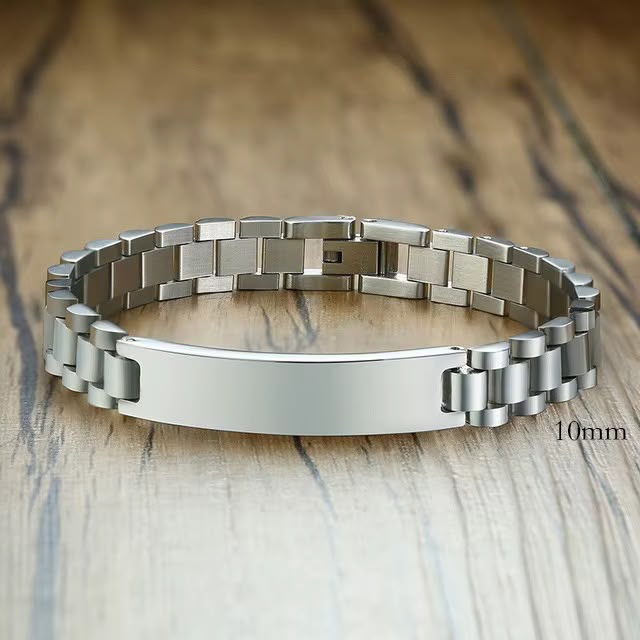 Brățară Unisex Personalizată din Inox Argintiu - Model Zale cu Plăcuță Gravată