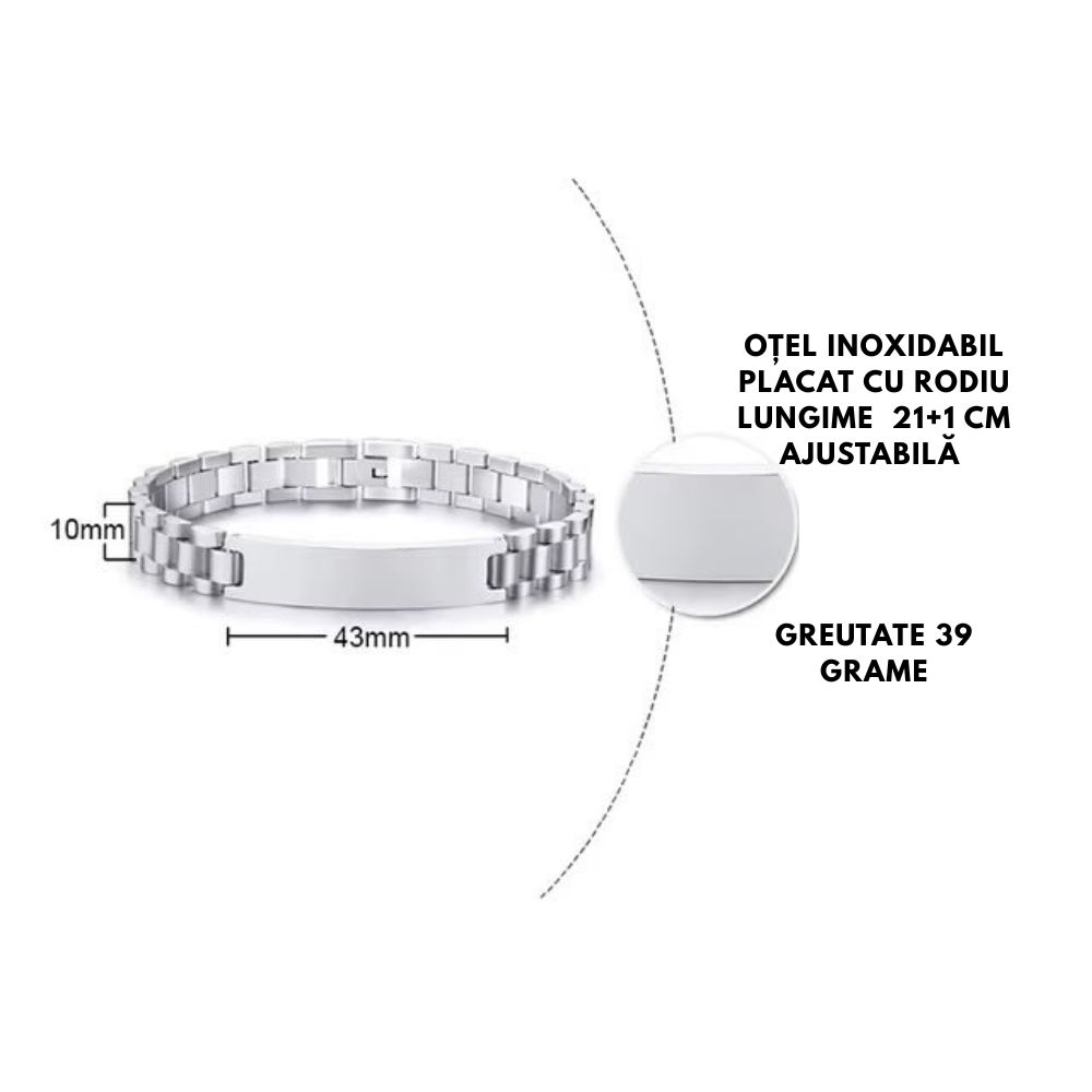 Brățară Unisex Personalizată din Inox Argintiu - Model Zale cu Plăcuță Gravată