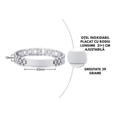 Brățară Unisex Personalizată din Inox Argintiu - Model Zale cu Plăcuță Gravată