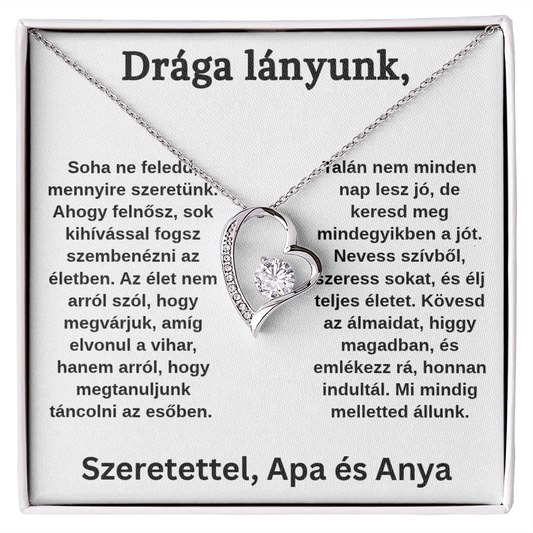 Szeretetünk jelképe lányunknak – Anyától és Apától – Szív nyaklánc gyémántokkal