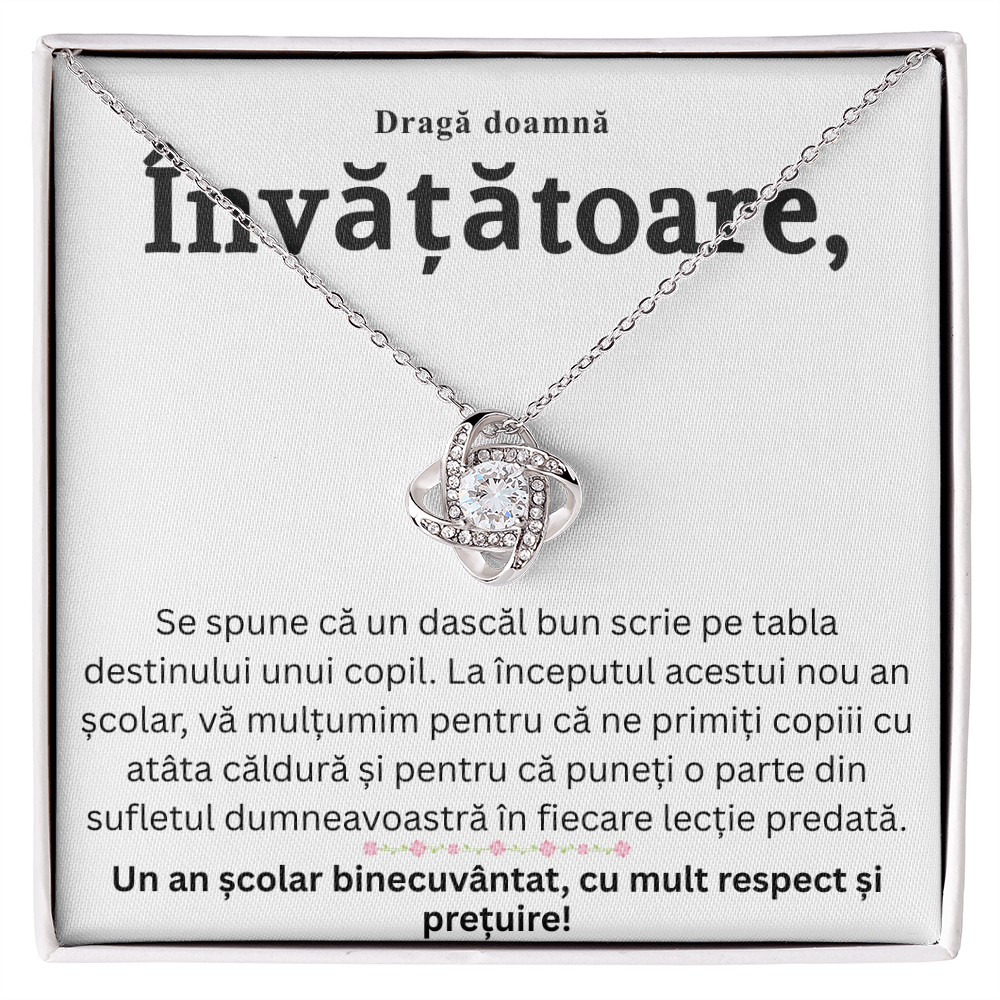 Cadou pentru doamna Învățătoare -  Colier  Nod de Iubire cu Felicitare Mesaj