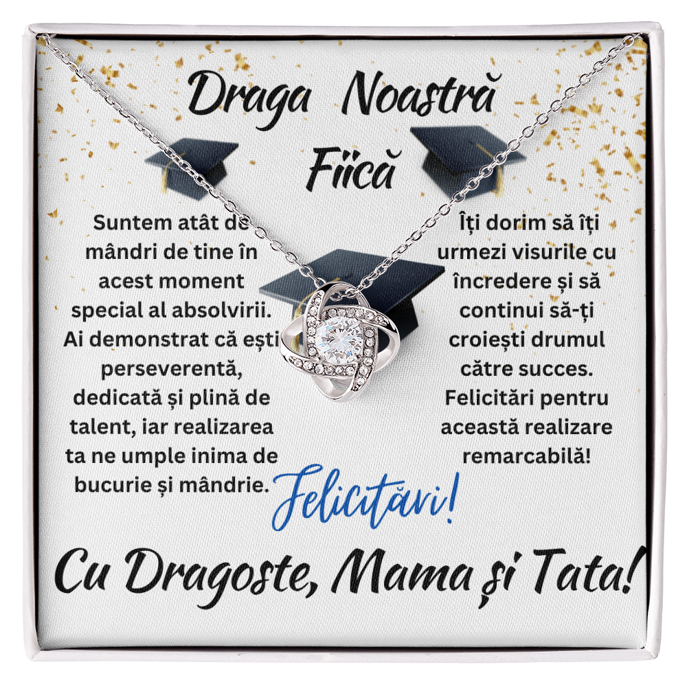 Cadou colier Fiica la Absolvire- Colier Nodul Iubirii cu Mesaj Personalizat