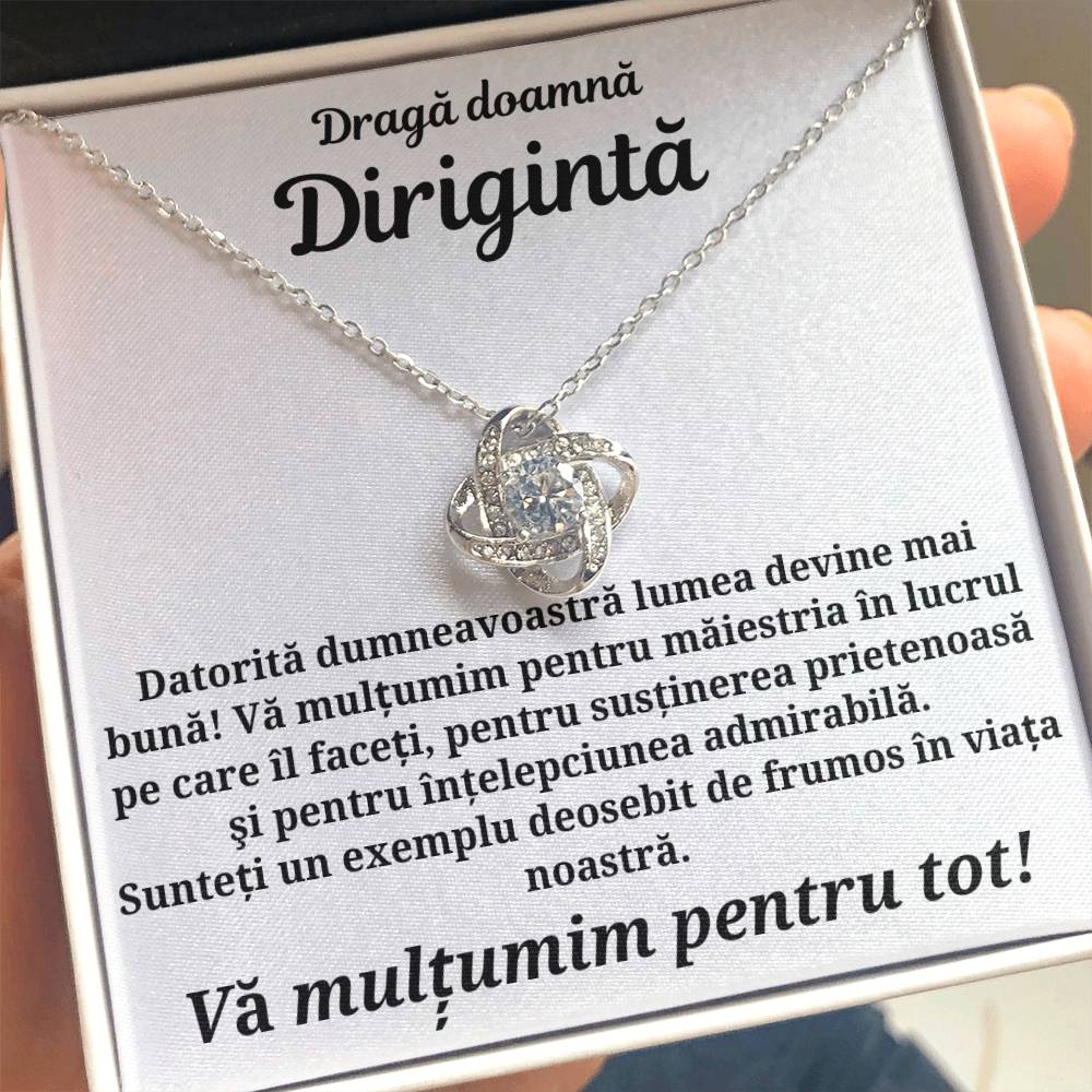 Cadou pentru doamna Dirigintă- Colier din Argint însoțit de mesaj- the Knot