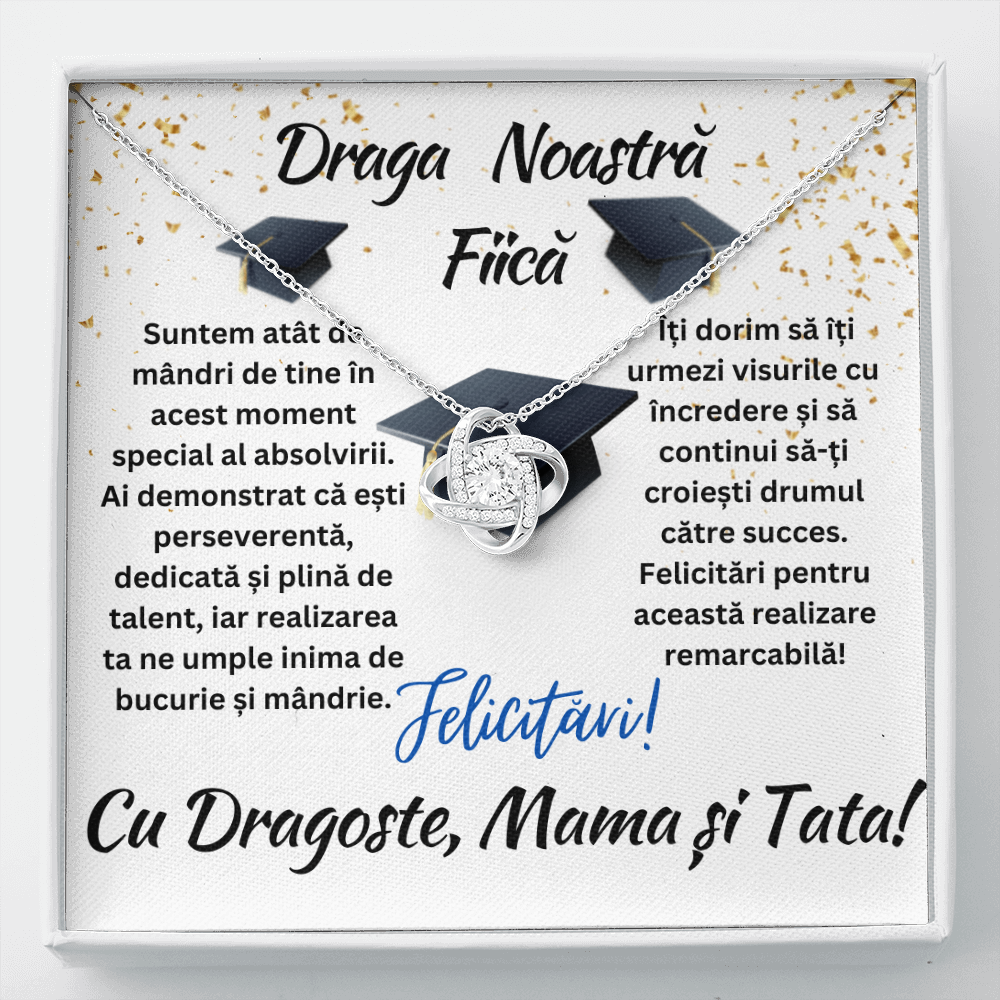 Cadou colier Fiica la Absolvire- Colier Nodul Iubirii cu Mesaj Personalizat