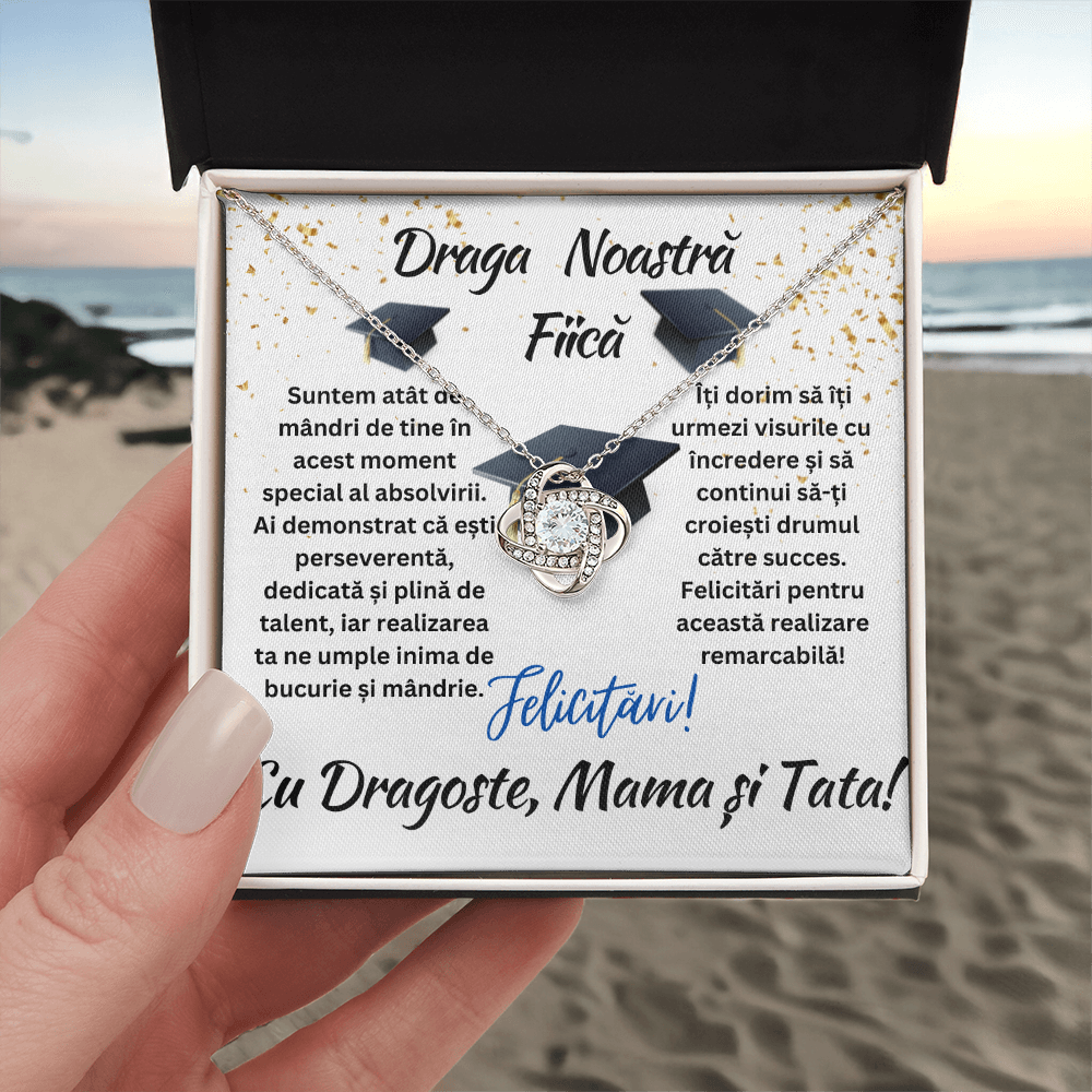 Cadou colier Fiica la Absolvire- Colier Nodul Iubirii cu Mesaj Personalizat